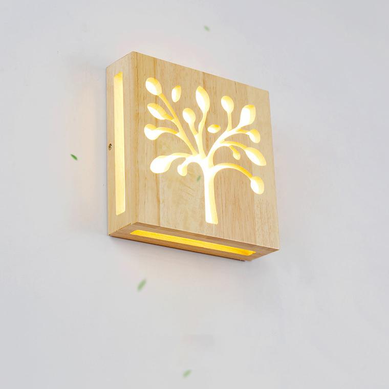 Solid Wood Happy Tree & Antler Pattern LED Wall Sconce Lamp