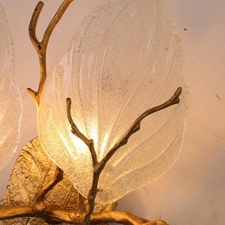 Copper Glass Leave Branch 1/2 Light Wall Sconce Lamp