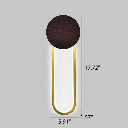 Wood Grain Round Wrought Iron LED Wall Sconce Lamp