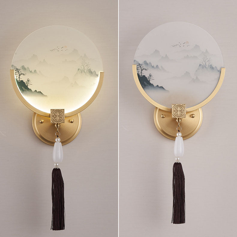 Traditional Chinese All-Copper Glass LED Wall Sconce Lamp