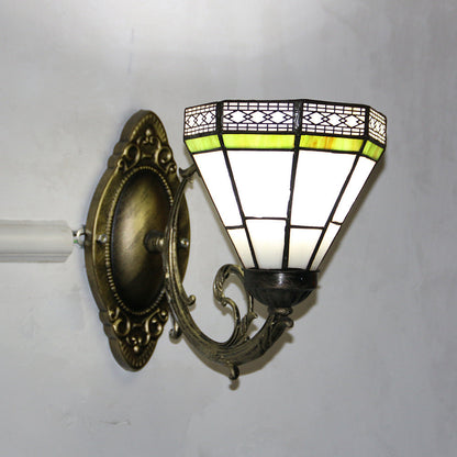 Tiffany Glass Iron Round Bowl 1-Light Wall Sconce Lamp