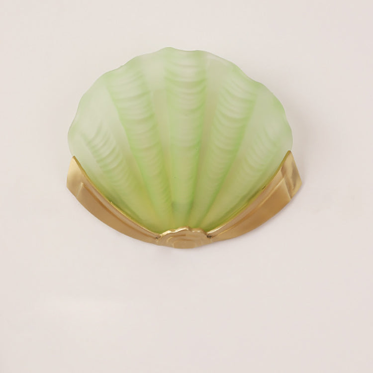 Modern Art Deco Shell Brass Glass 1-Light Wall Sconce Lamp