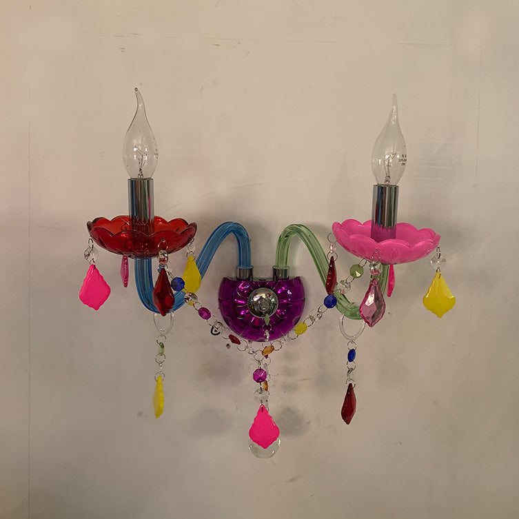 Kids Candlestick Holder Flower 2-Light Wall Sconce Lamp