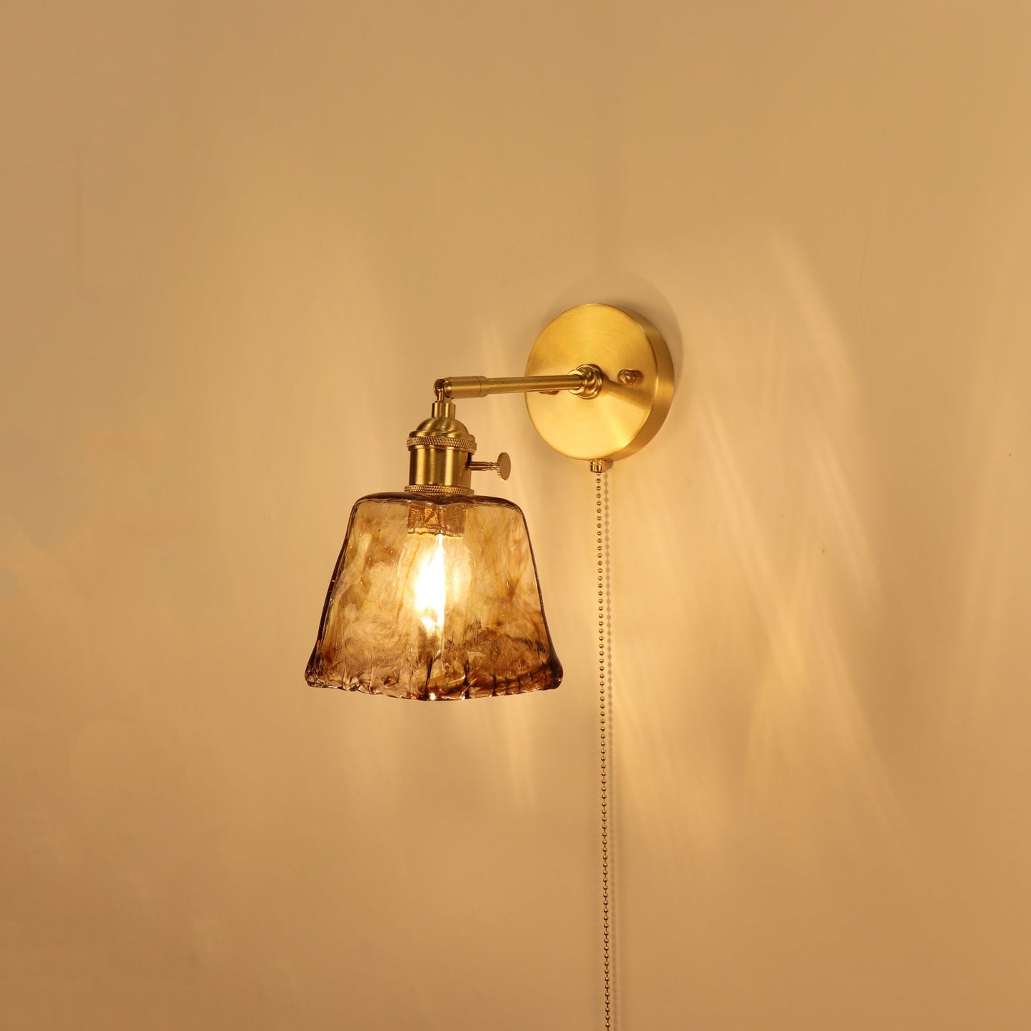 Brass Amber Square Glass Shade 1-Light Wall Sconce Lamp