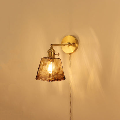 Brass Amber Square Glass Shade 1-Light Wall Sconce Lamp