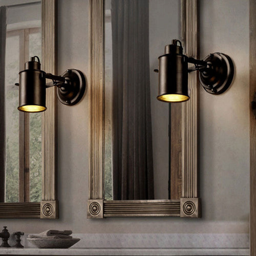 Industrial Iron Cylinder 1-Light Spotlight Wall Sconce Lamp