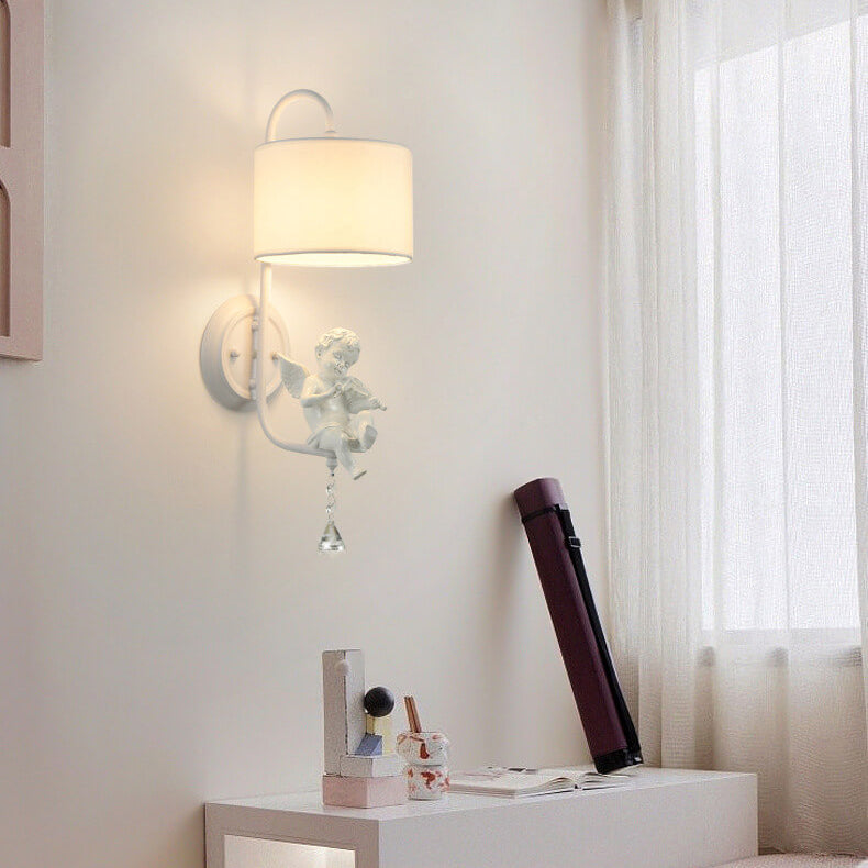 French Iron Crystal Resin Fabric 1-Light Wall Sconce Lamp