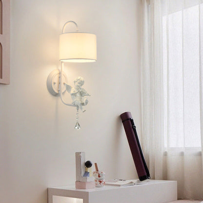French Iron Crystal Resin Fabric 1-Light Wall Sconce Lamp