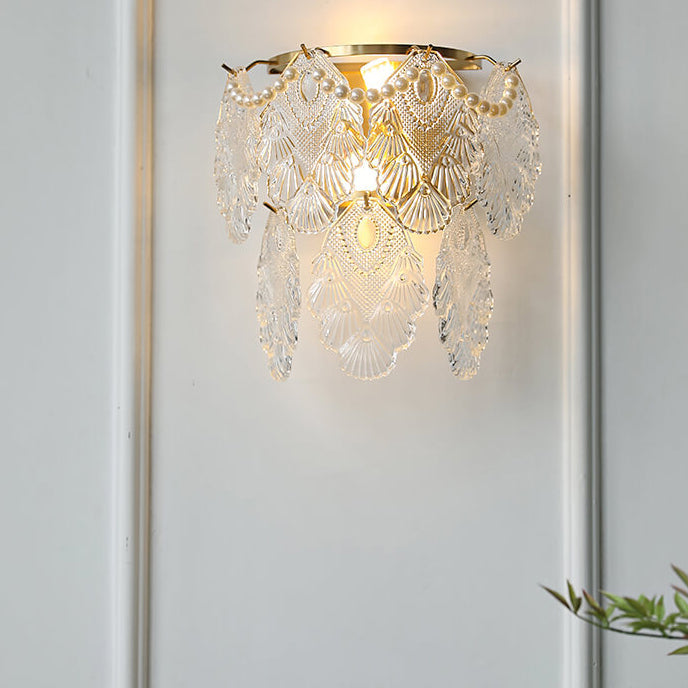 Gold Pearl Water Grain Glass Sheet 2-Light Wall Sconce Lamp