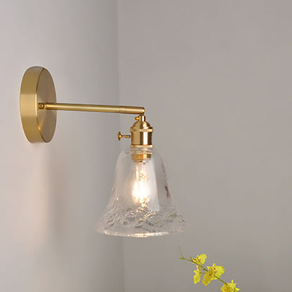 Brass Trumpet Glass Shade 1-Light Wall Sconce Lamp