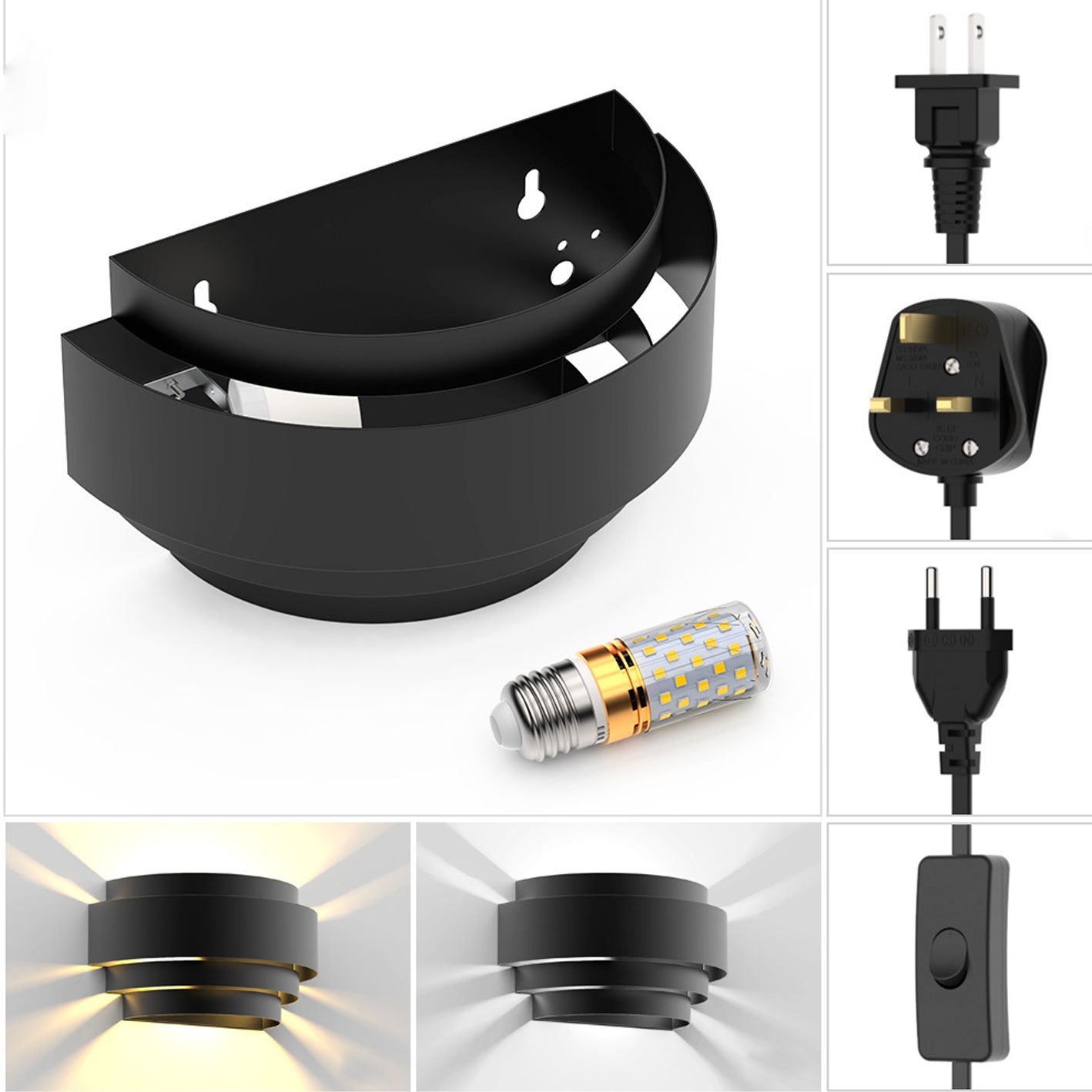 European Solid Color Half-circle Iron LED Wall Sconce Lamp