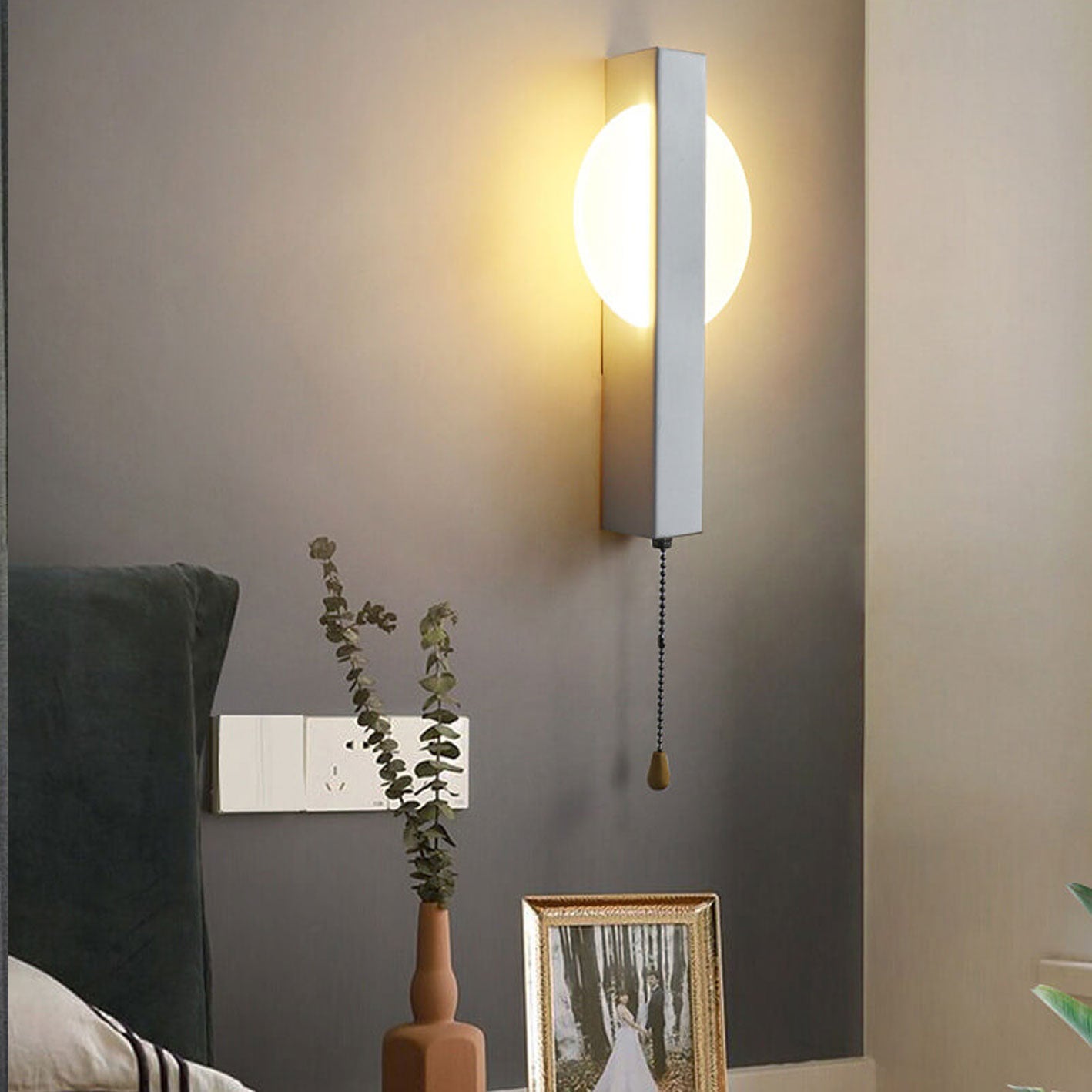 Wrought Iron Acrylic Pull Wire Switch LED Wall Sconce Lamp