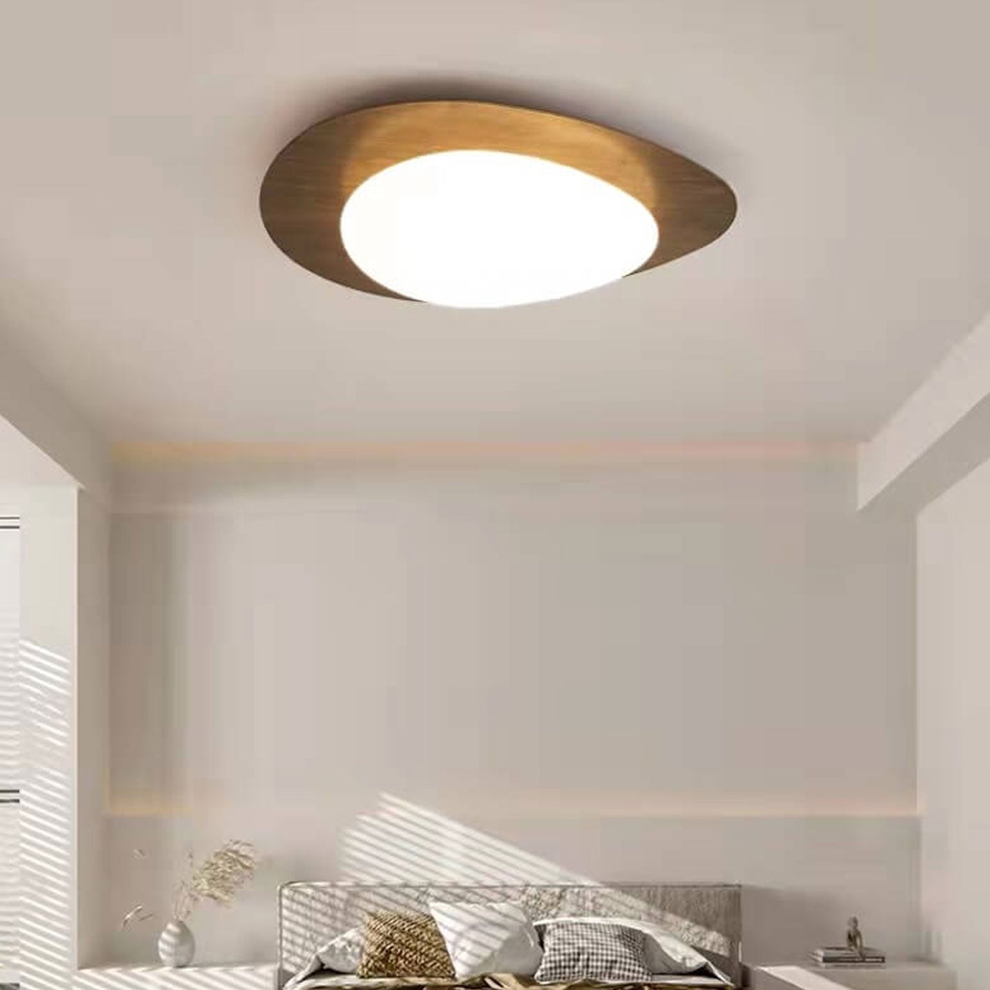 Nordic Iron Wood Grain Pebble LED Flush Mount Light