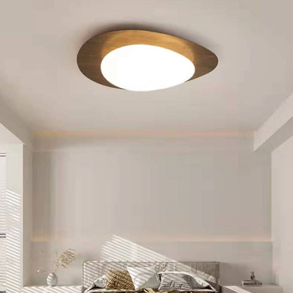 Nordic Iron Wood Grain Pebble LED Flush Mount Light