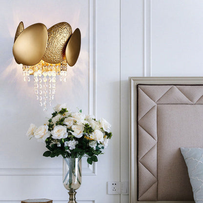 Irregular Oval Piece Iron Crystal 2-Light Wall Sconce Lamp