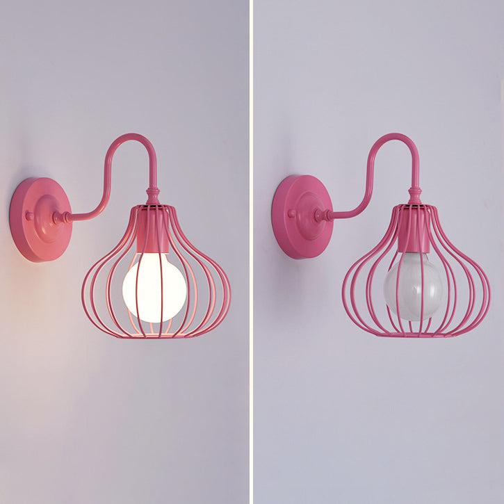 Iron Frame Pumpkin Shape 1-Light Wall Sconce Lamp