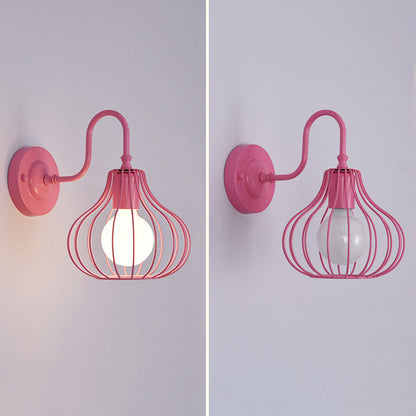 Iron Frame Pumpkin Shape 1-Light Wall Sconce Lamp