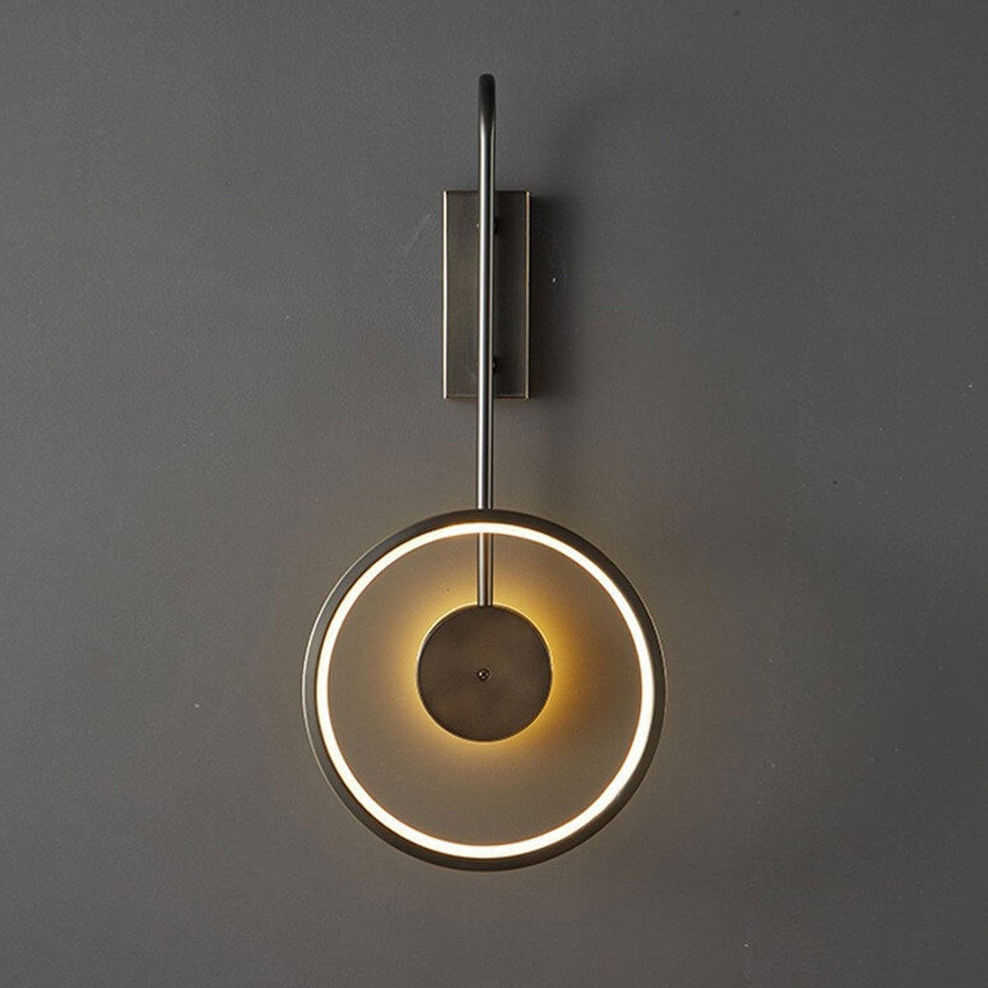 Light Full Copper Circle Curved Arm LED Wall Sconce Lamp