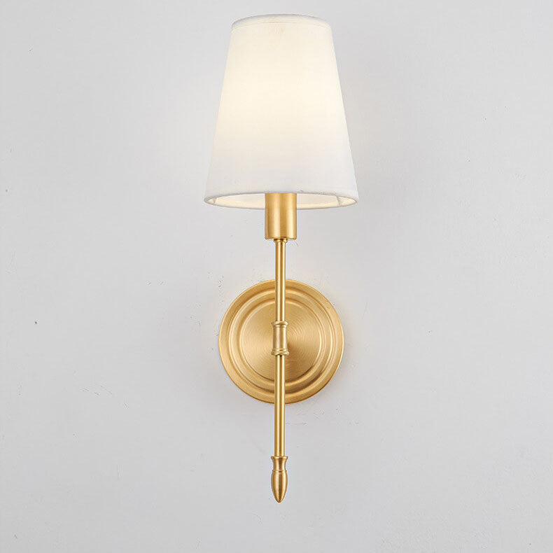 Brass Fabric Glass Straight Arm 1/2 Light Wall Sconce Lamp
