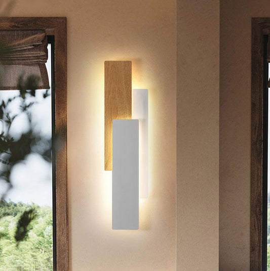 Simple Wood Grain Geometric Rectangle LED Wall Sconce Lamp