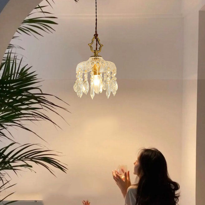 European Light Brass Crystal Glass 1-Light Wall Sconce Lamp