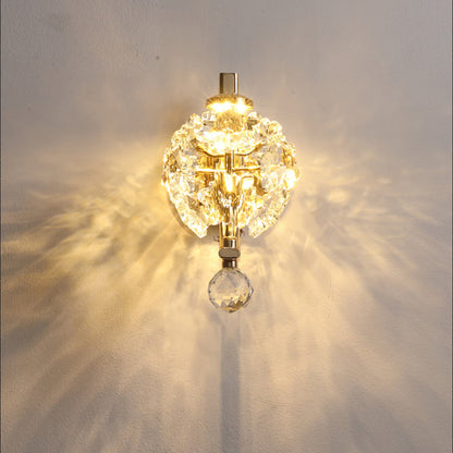 Metal Steel Crystal Ball Cylinder 1-Light Wall Sconce Lamp