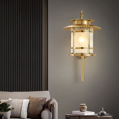 Chinese Copper Lantern Design 1-Light Wall Sconce Lamp
