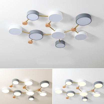 Scandinavian Solid Wood Iron LED Flush Mount Ceiling Light