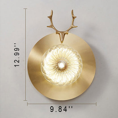 All Copper Light Luxury Deer Head 1-Light Wall Sconce Lamp