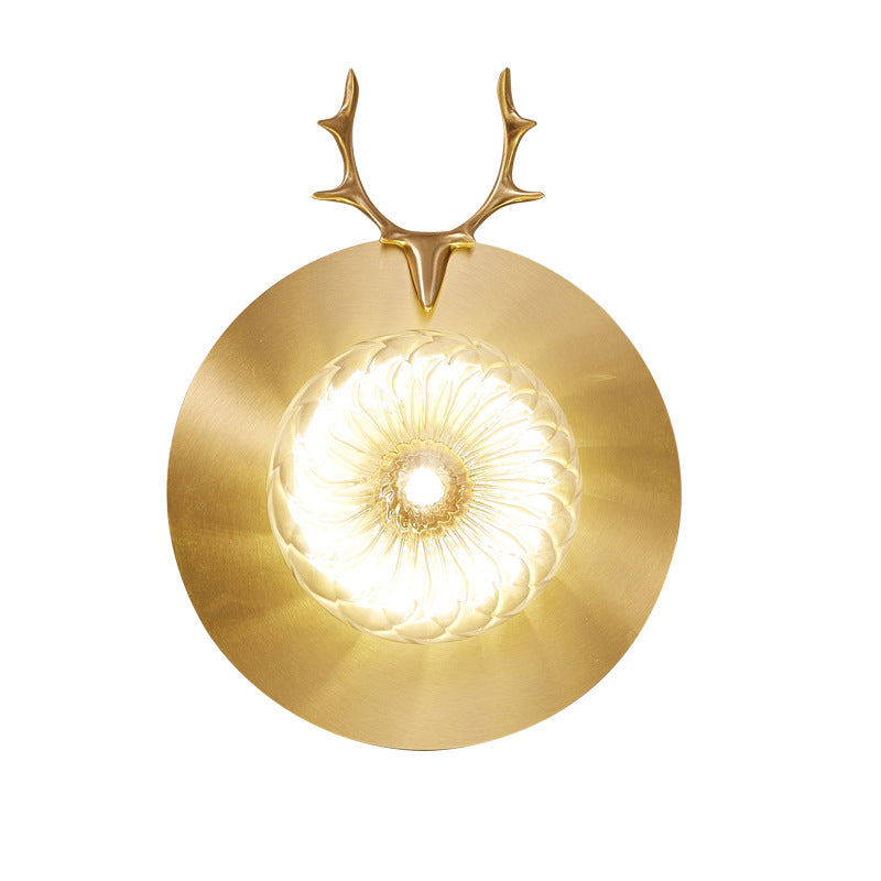 All Copper Light Luxury Deer Head 1-Light Wall Sconce Lamp