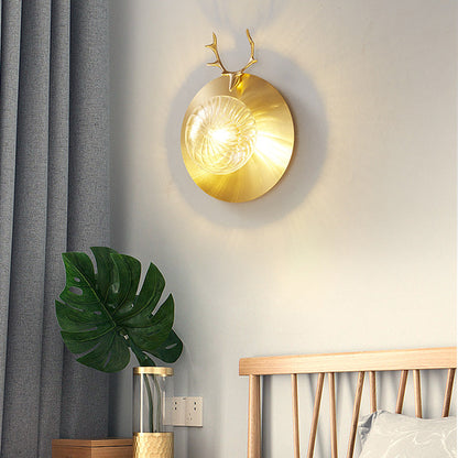 All Copper Light Luxury Deer Head 1-Light Wall Sconce Lamp