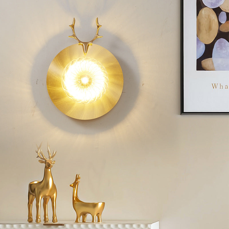 All Copper Light Luxury Deer Head 1-Light Wall Sconce Lamp