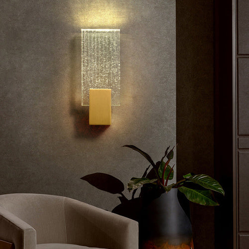 Minimalist Rectangular Copper Crystal LED Wall Sconce Lamp