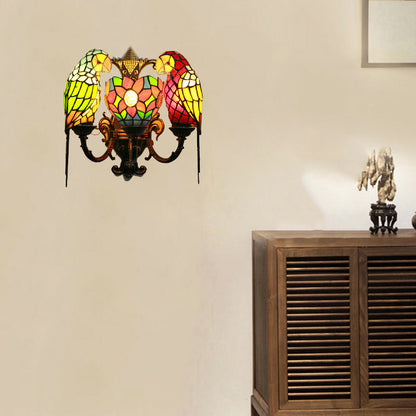 Tiffany Half Round Iron Glass 3-Light Wall Sconce Lamp