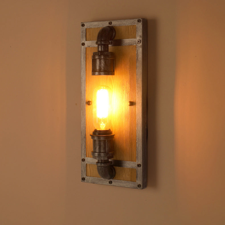 Industrial Pine Wood Iron Cage 1-Light Wall Sconce Lamp