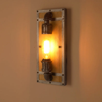 Industrial Pine Wood Iron Cage 1-Light Wall Sconce Lamp