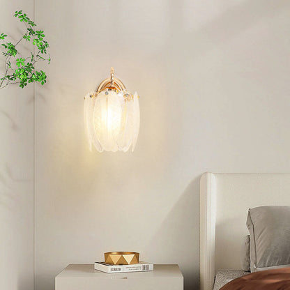 French Feather Cylinder Glass Iron 1-Light Wall Sconce Lamp