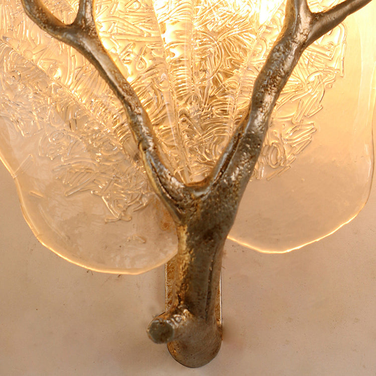 Copper Glass Leave Branch 1/2 Light Wall Sconce Lamp