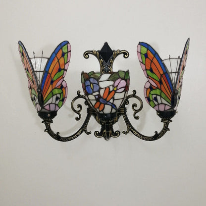 Tiffany Butterfly Alloy Iron Glass 3-Light Wall Sconce Lamp