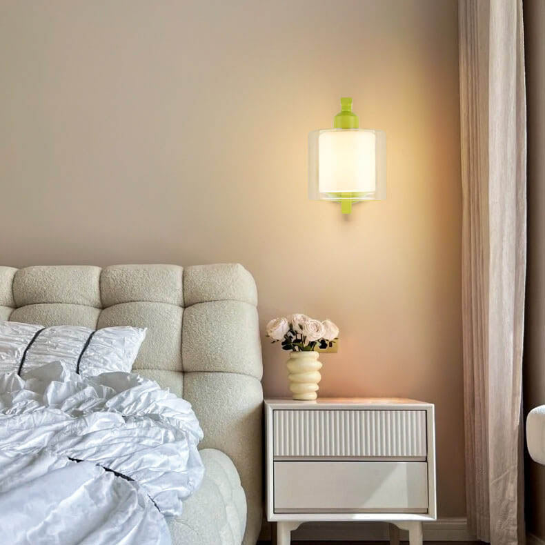 Deco Cylinder Cup Glass Metal 1-Light Wall Sconce Lamp