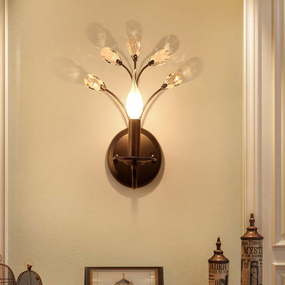 European Wrought Iron Crystal 1-Light Wall Sconce Lamp