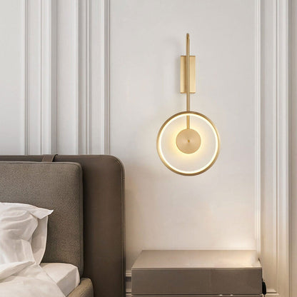 Light Full Copper Circle Curved Arm LED Wall Sconce Lamp