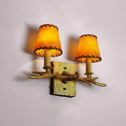 Antler Resin Faux Parchment Shade 2-Light Wall Sconce Lamp