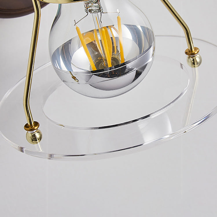 Walnut Acrylic Cylinder Round Disk 1-Light Wall Sconce Lamp