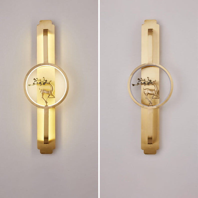 Modern Chinese Copper Long Round LED Wall Sconce Lamp