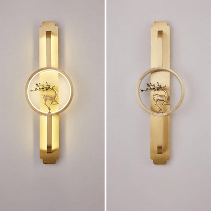 Modern Chinese Copper Long Round LED Wall Sconce Lamp