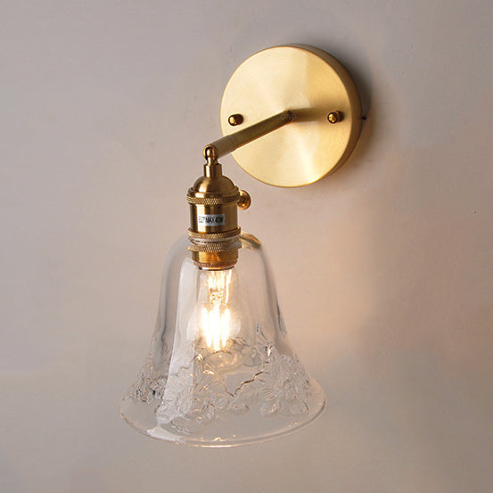 Brass Trumpet Glass Shade 1-Light Wall Sconce Lamp