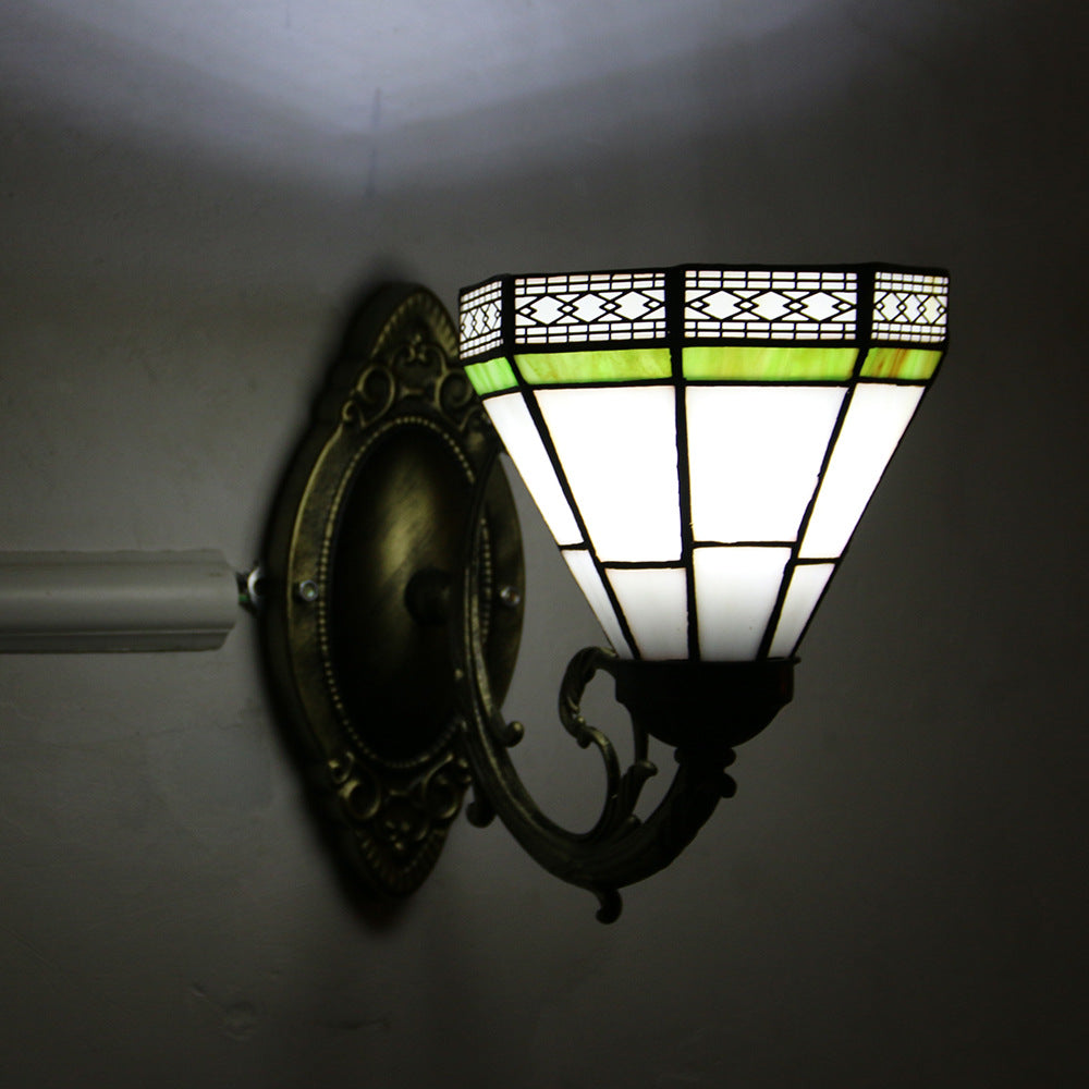 Tiffany Glass Iron Round Bowl 1-Light Wall Sconce Lamp