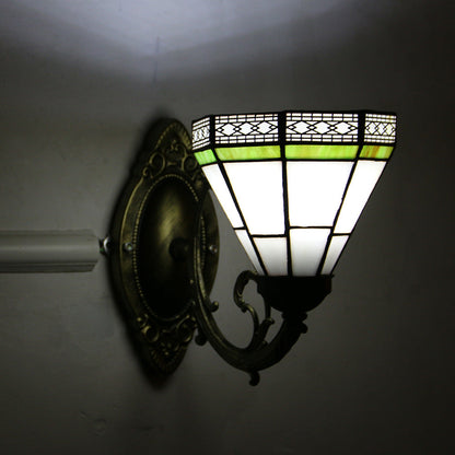 Tiffany Glass Iron Round Bowl 1-Light Wall Sconce Lamp