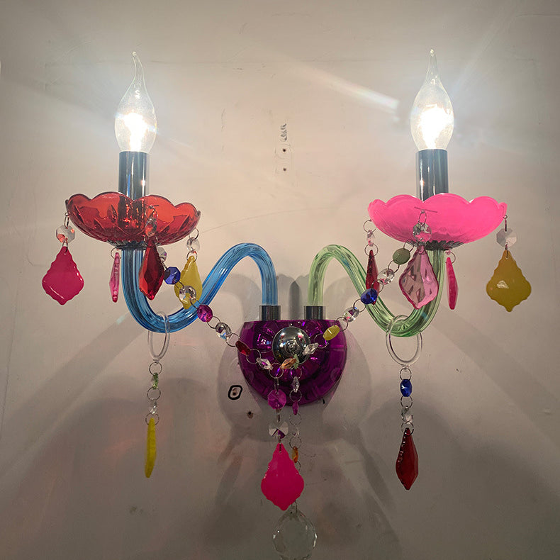 Kids Candlestick Holder Flower 2-Light Wall Sconce Lamp